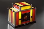 Radio-Glo Stained Glass + Chrome Radio in Coral with Yellow - Exceptional